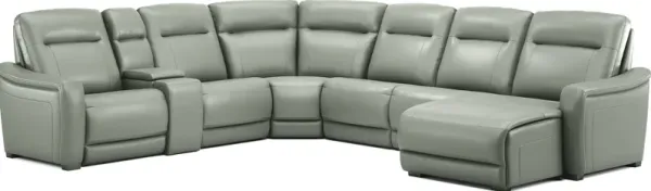 Newport Mint Leather 7 Pc Dual Power Reclining Sectional