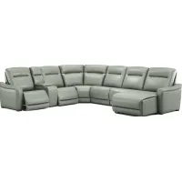 Newport Mint Leather 7 Pc Dual Power Reclining Sectional