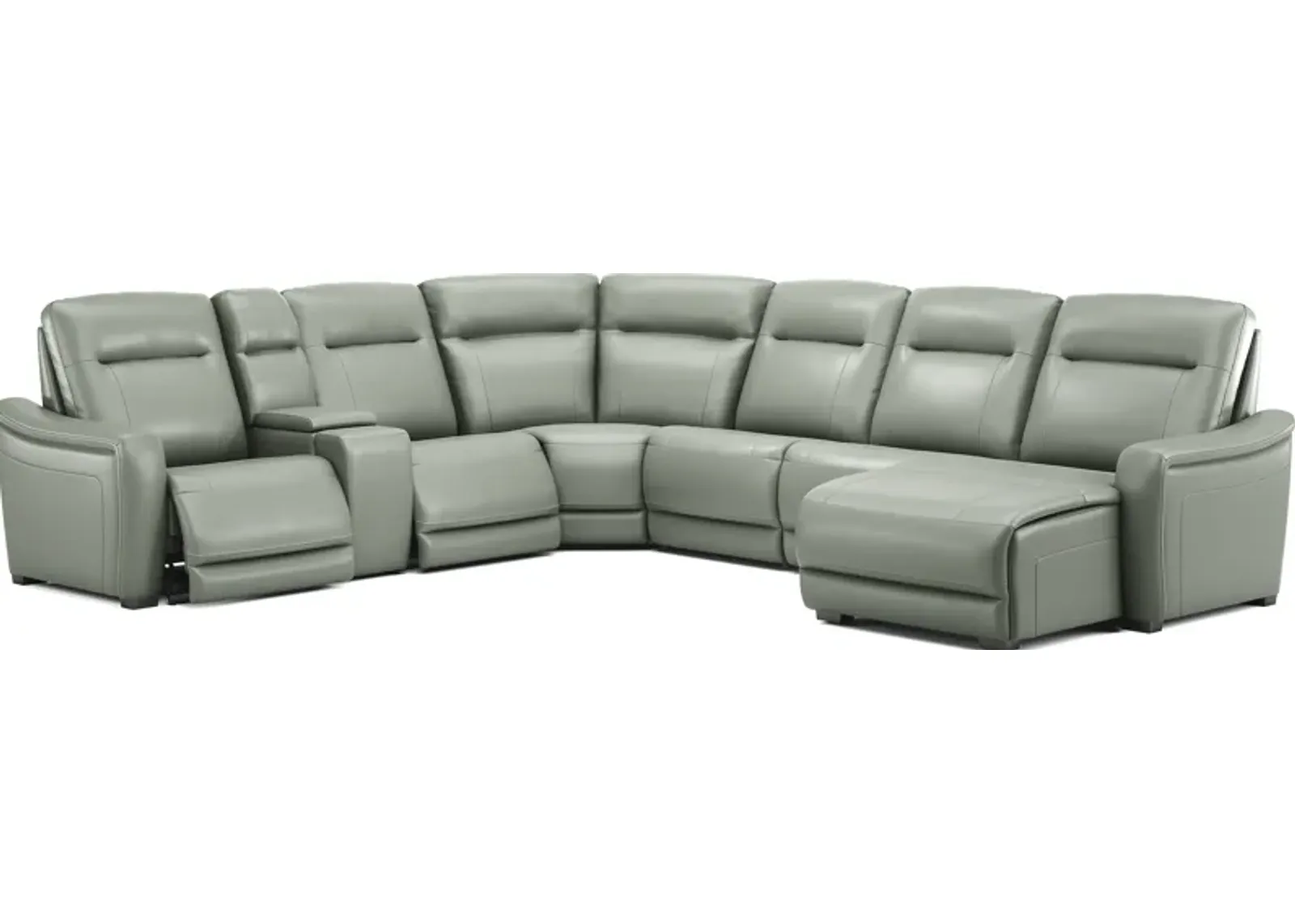 Newport Mint Leather 7 Pc Dual Power Reclining Sectional