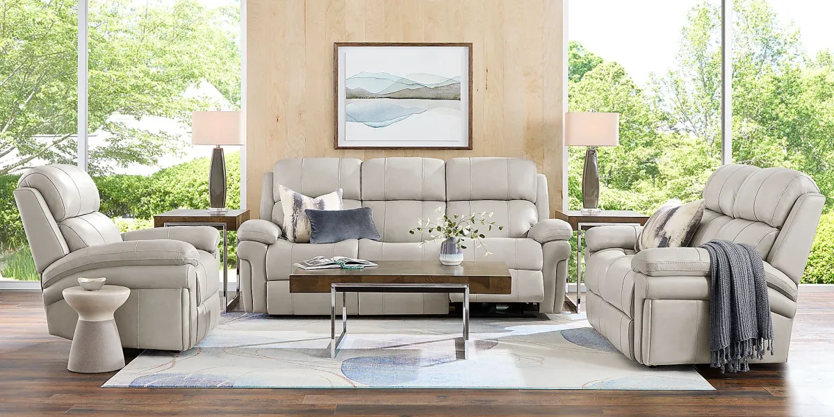 Trevino Lane Gray Leather 8 Pc Dual Power Reclining Living Room with Reclining Sofa