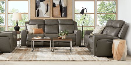 Davidson Dark Gray Leather 5 Pc Dual Power Reclining Living Room