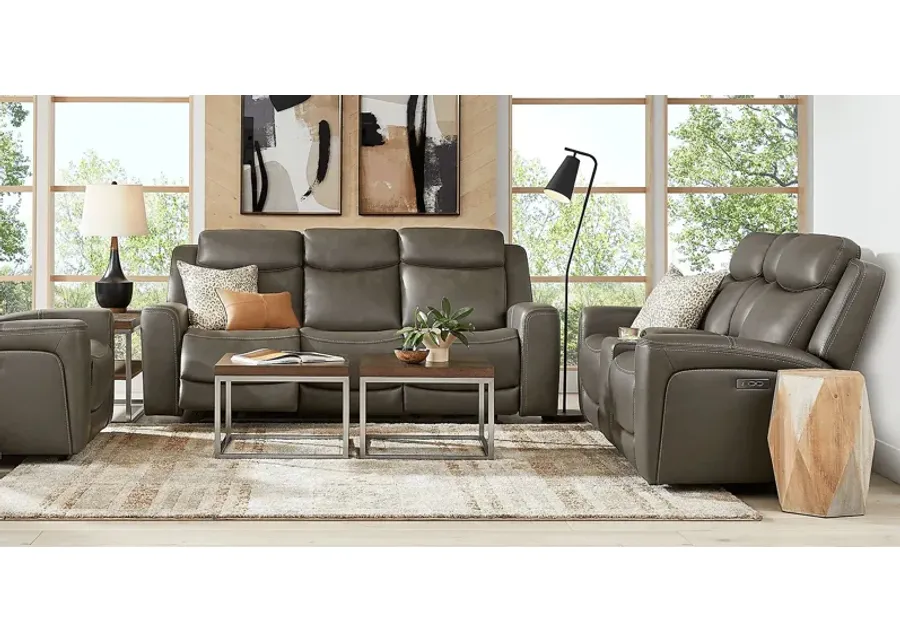 Davidson Dark Gray Leather 5 Pc Dual Power Reclining Living Room