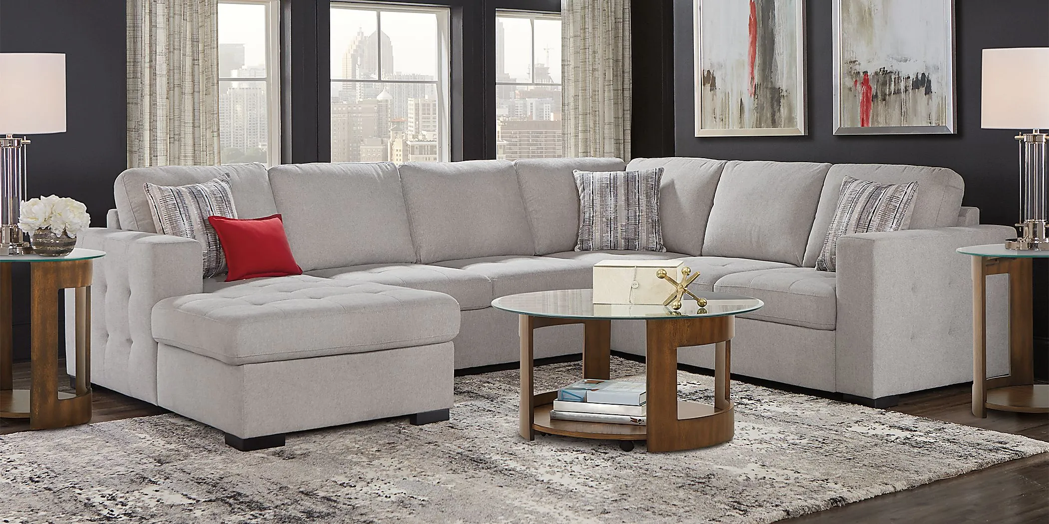 Angelino Heights Gray 6 Pc Sleeper Sectional Living Room by Rooms To Go