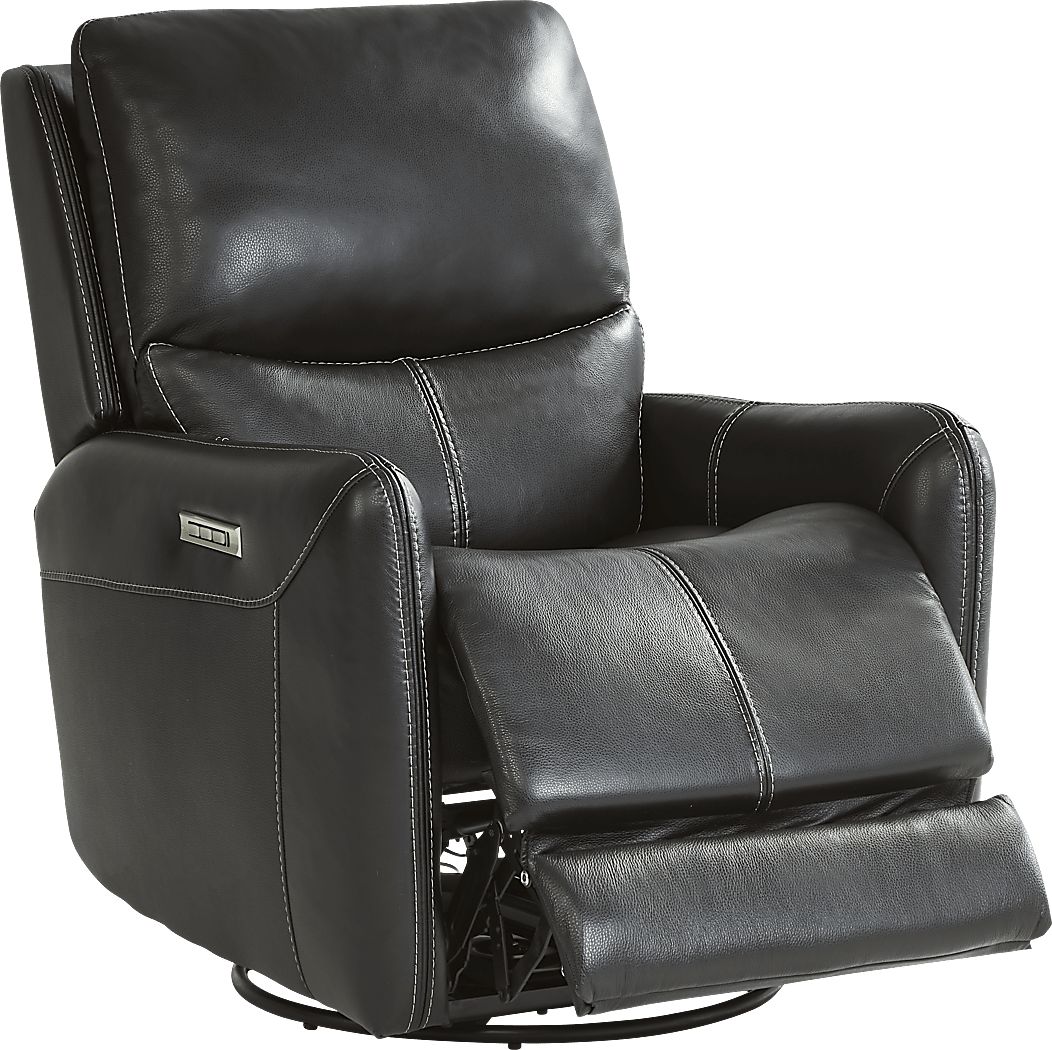Hudson Place Black Leather Triple Power Swivel Recliner