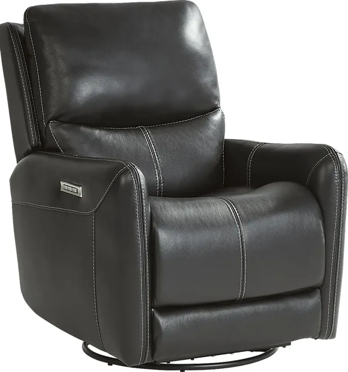 Hudson Place Black Leather Triple Power Swivel Recliner