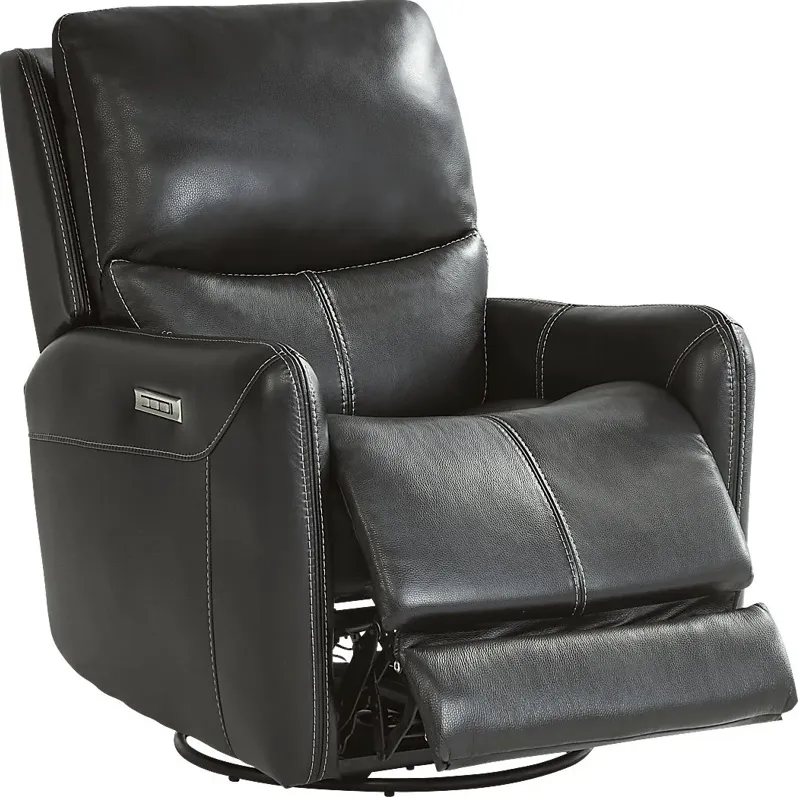 Hudson Place Black Leather Triple Power Swivel Recliner