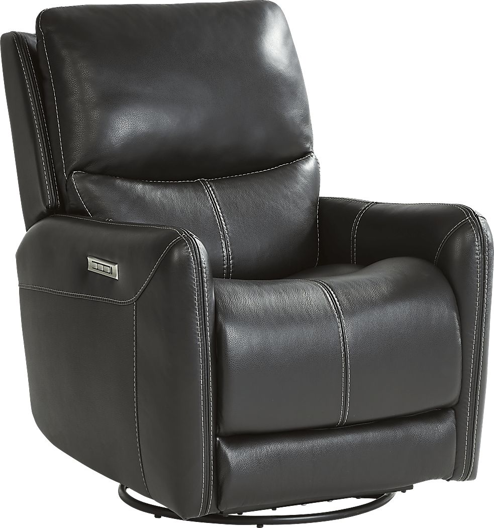Hudson Place Black Leather Triple Power Swivel Recliner