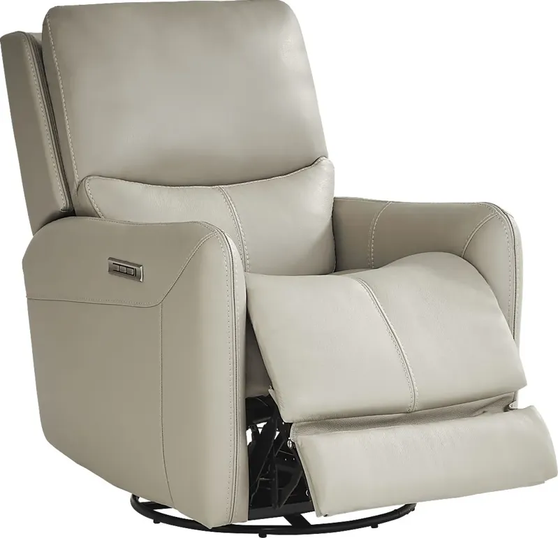 Hudson Place Dove Leather Triple Power Swivel Recliner