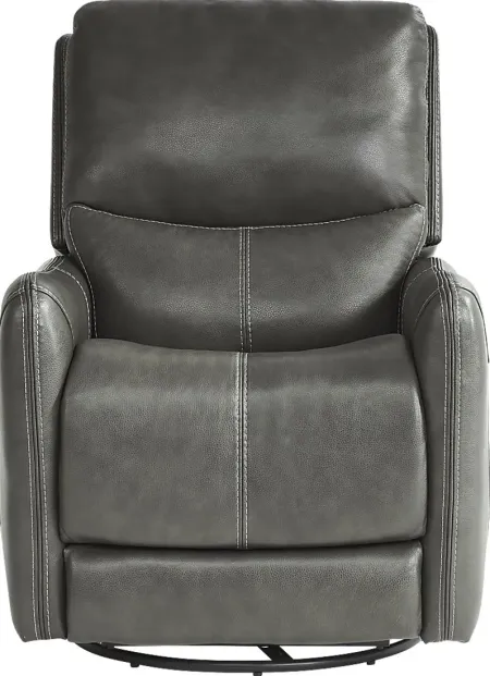 Hudson Place Gray Leather Triple Power Swivel Recliner