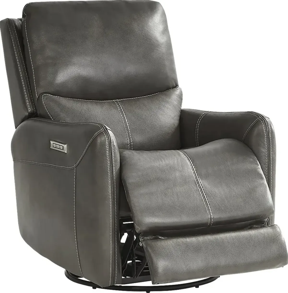 Hudson Place Gray Leather Triple Power Swivel Recliner