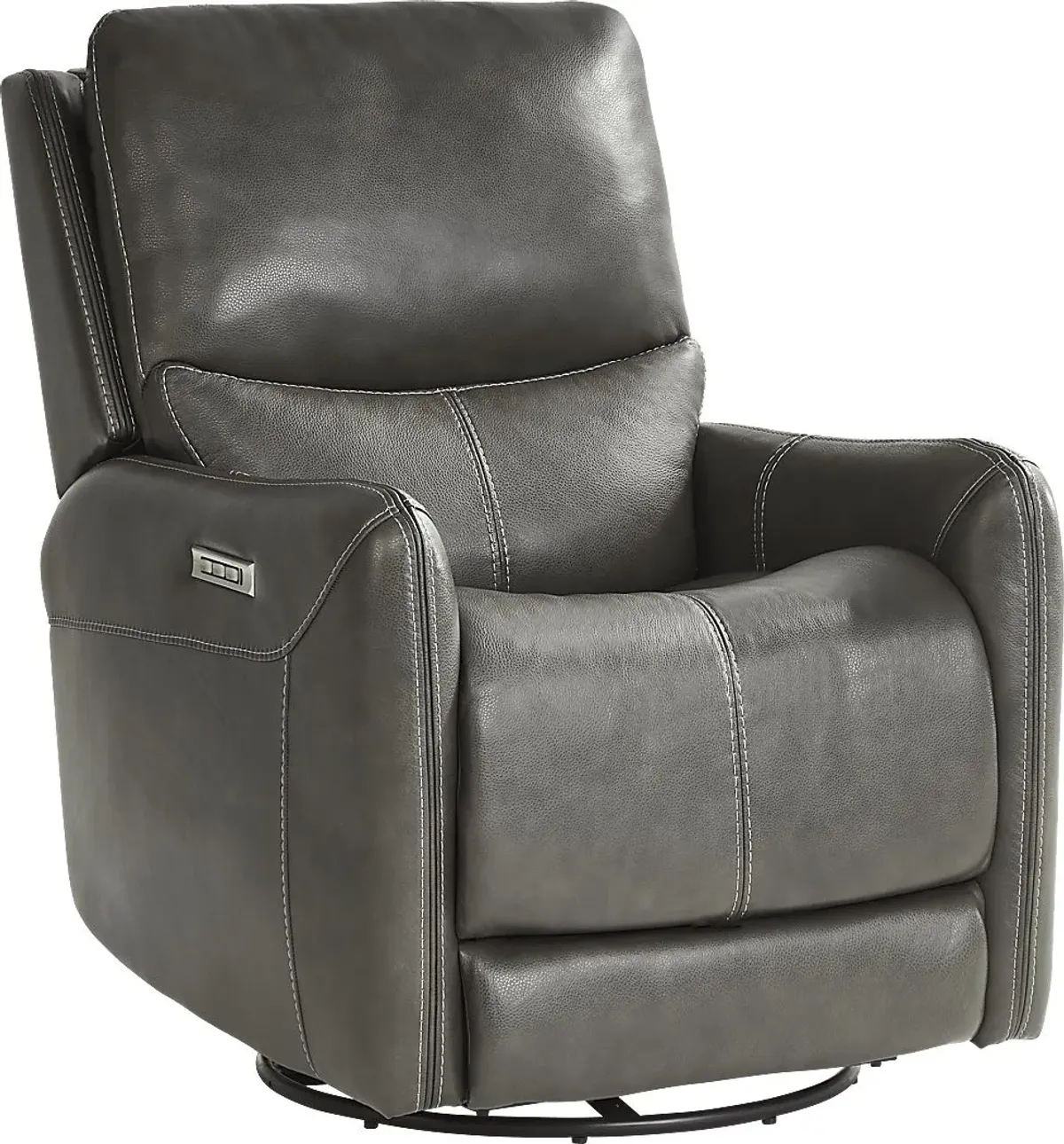 Hudson Place Gray Leather Triple Power Swivel Recliner