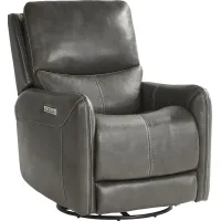 Hudson Place Gray Leather Triple Power Swivel Recliner