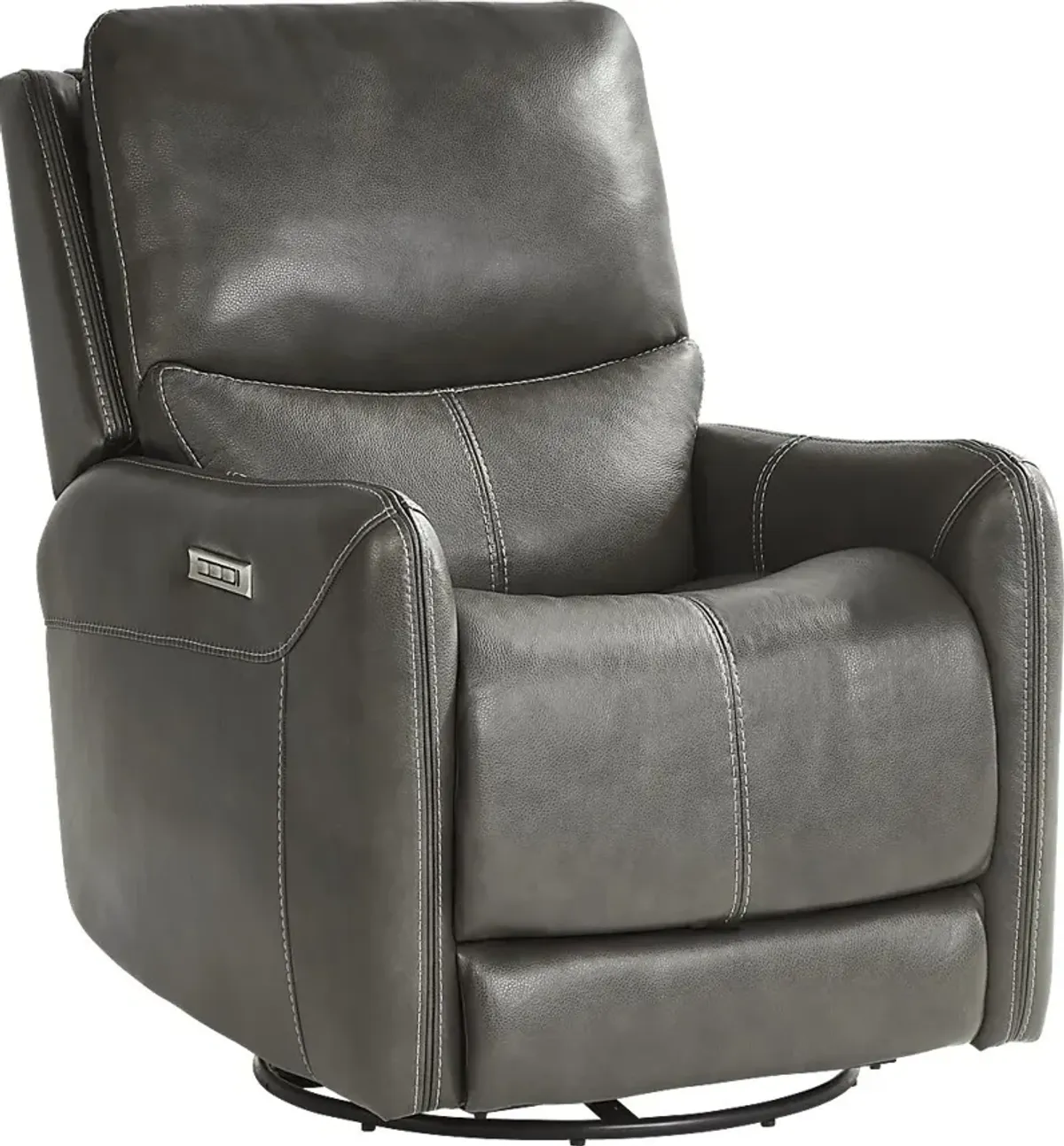 Hudson Place Gray Leather Triple Power Swivel Recliner