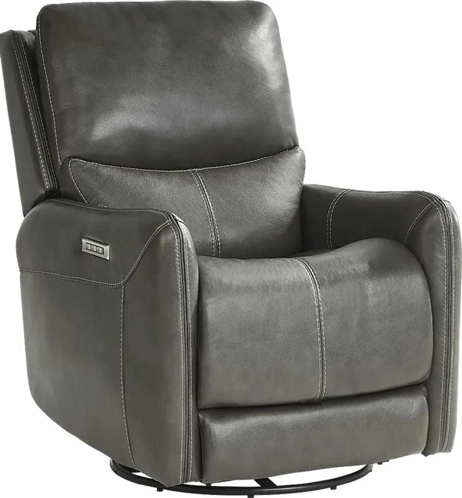 Hudson Place Gray Leather Triple Power Swivel Recliner