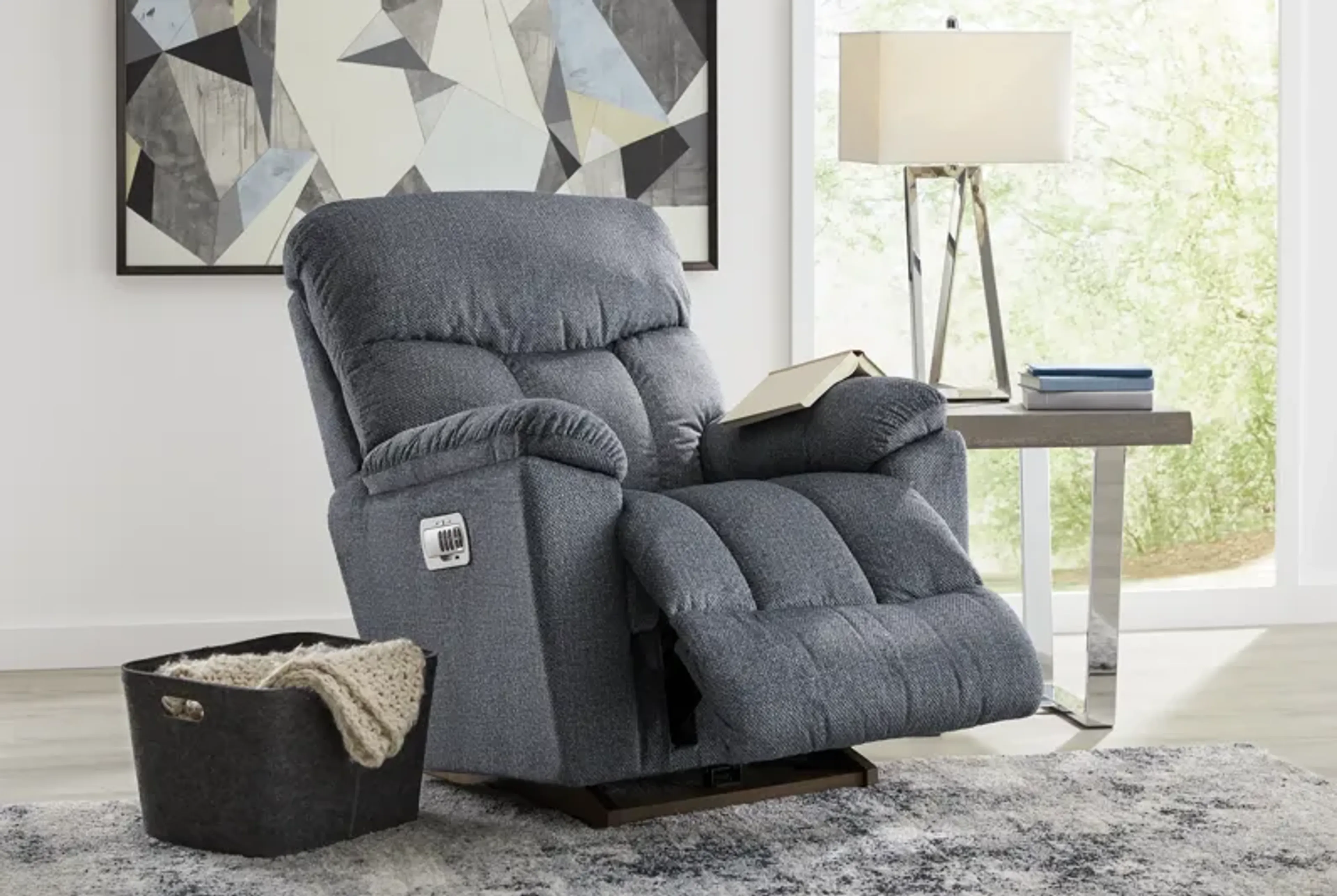 La-Z-Boy Morrison III Slate Blue Dual Power Recliner | Furniture.com