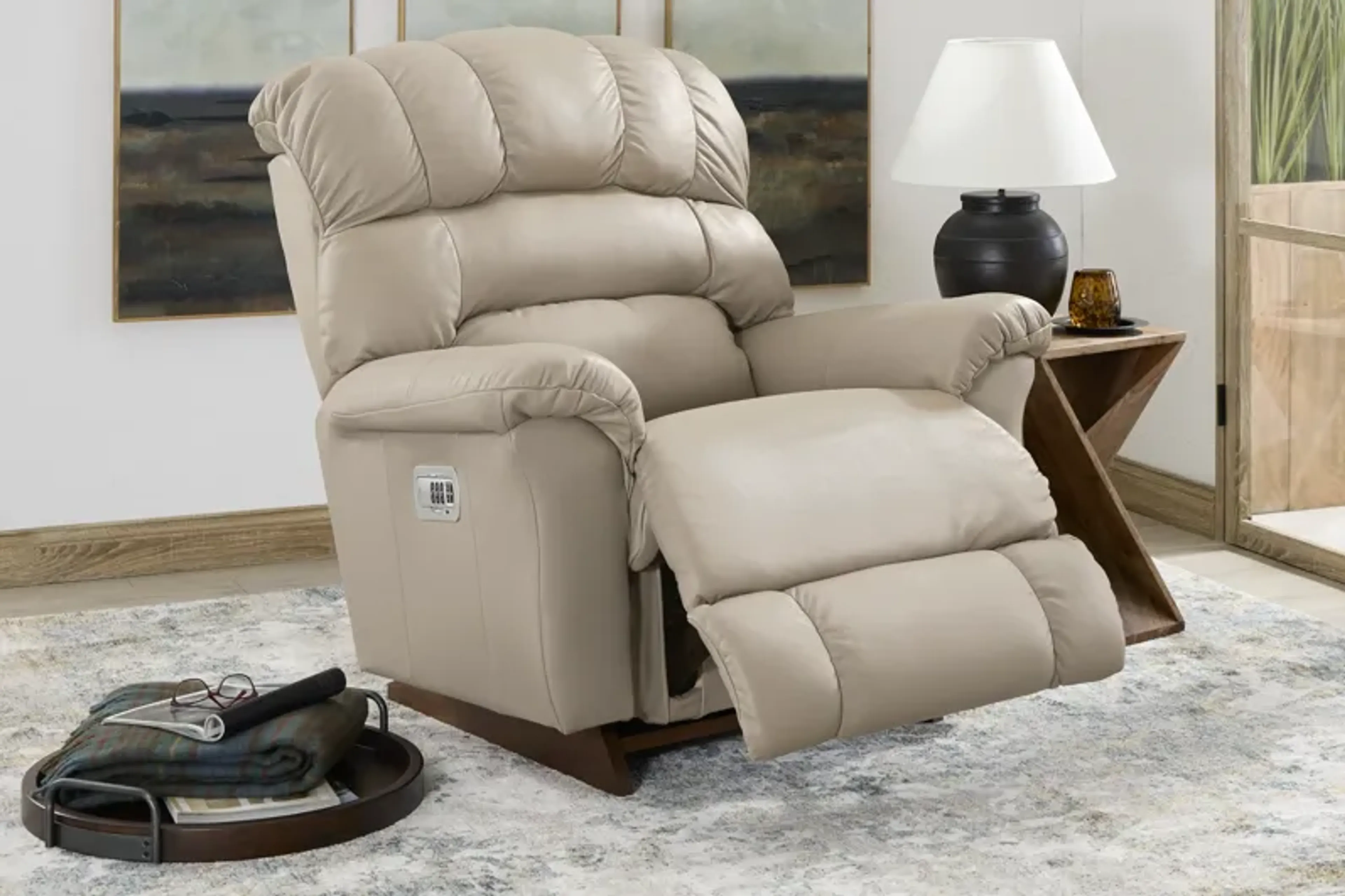 The Shaq Stone Leather Dual Power Recliner | Furniture.com