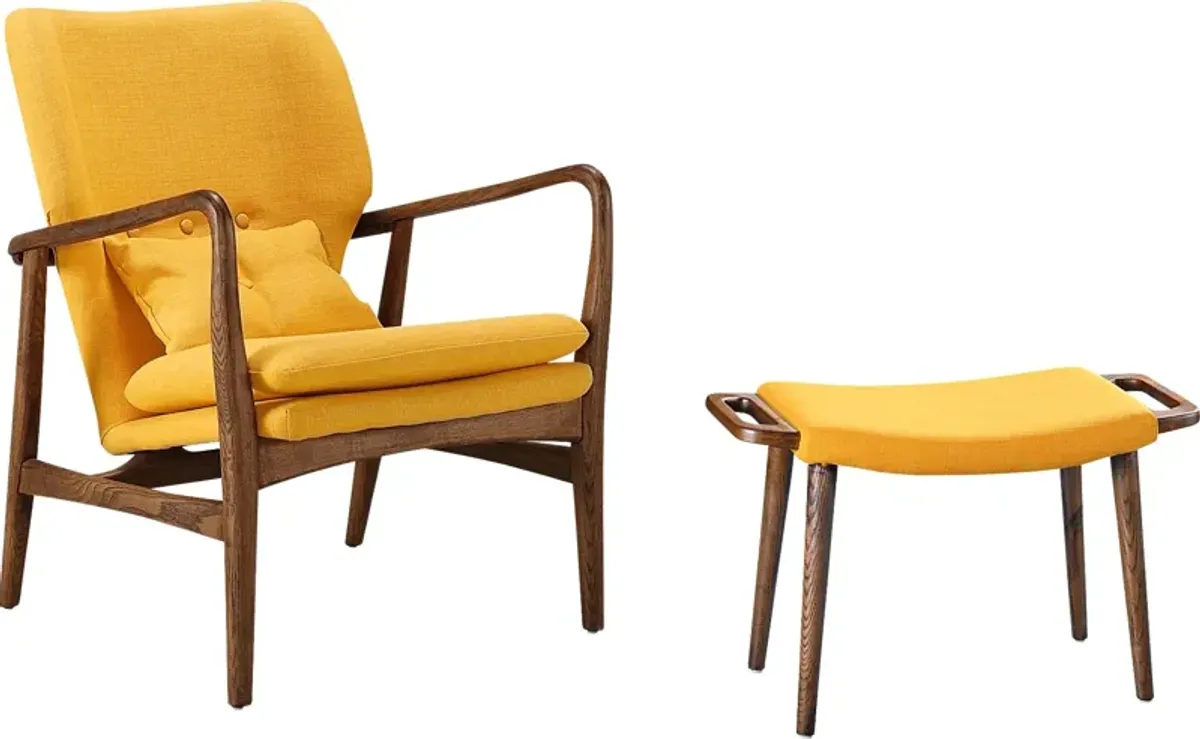 Otelia Yellow Accent Chair & Ottoman