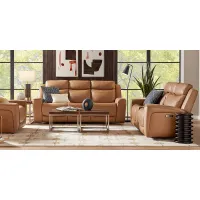 Davidson Caramel Leather 7 Pc Dual Power Reclining Living Room