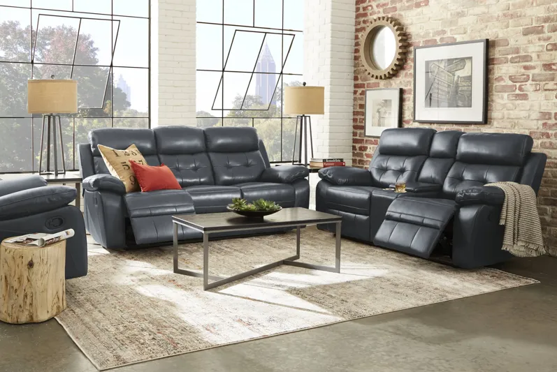 Antonin Blue Leather 2 Pc Reclining Living Room
