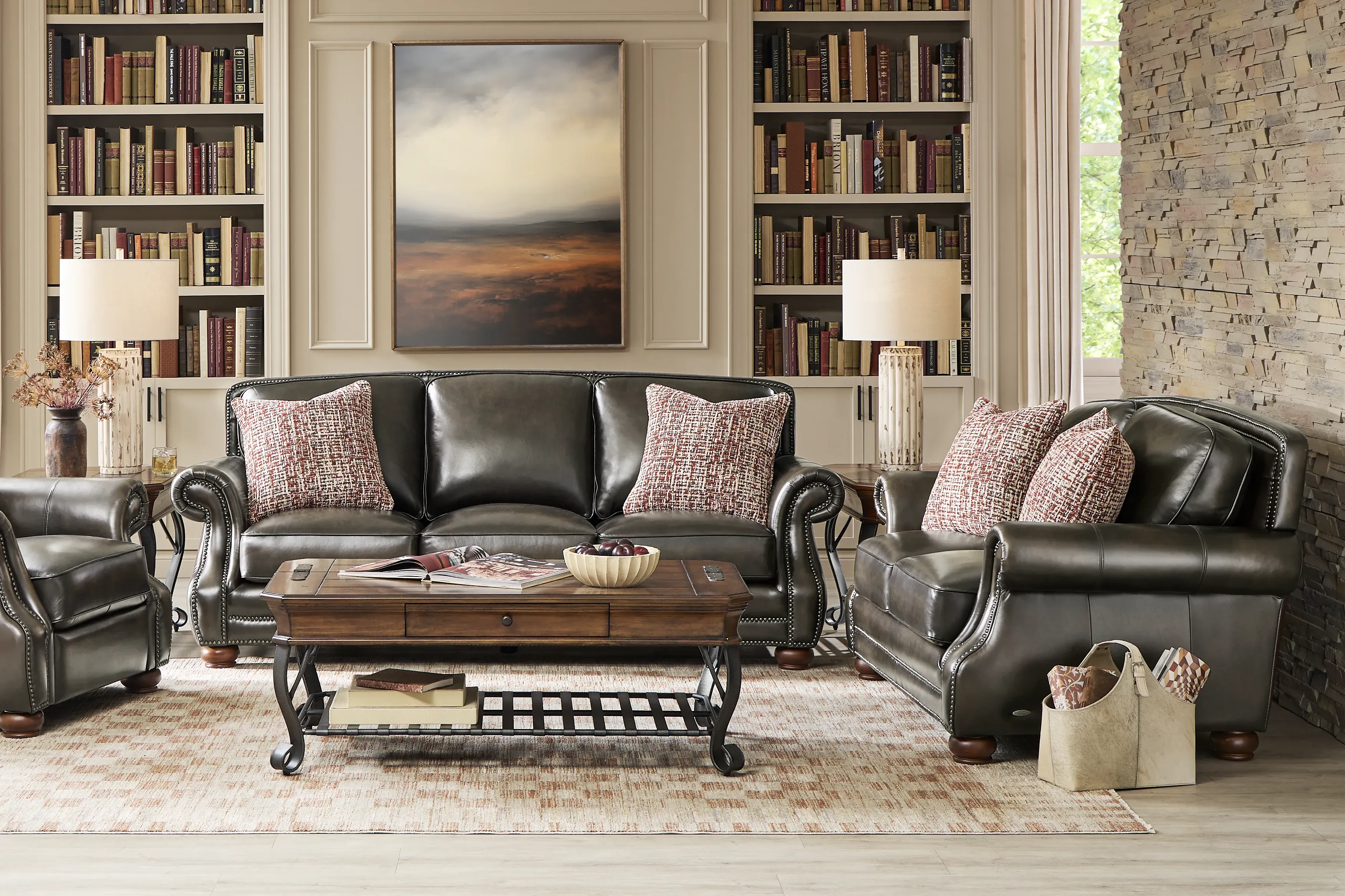 Trevaro Gray Leather 5 Pc Living Room