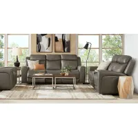 Davidson Dark Gray Leather 3 Pc Dual Power Reclining Living Room