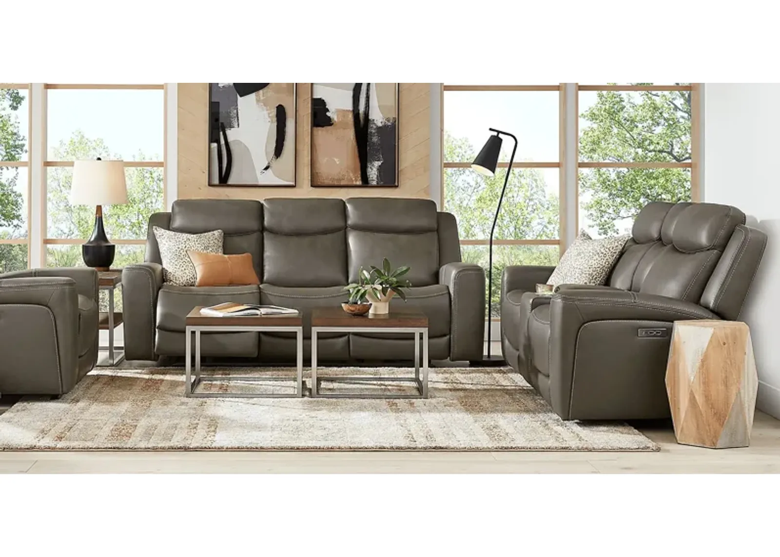 Davidson Dark Gray Leather 3 Pc Dual Power Reclining Living Room