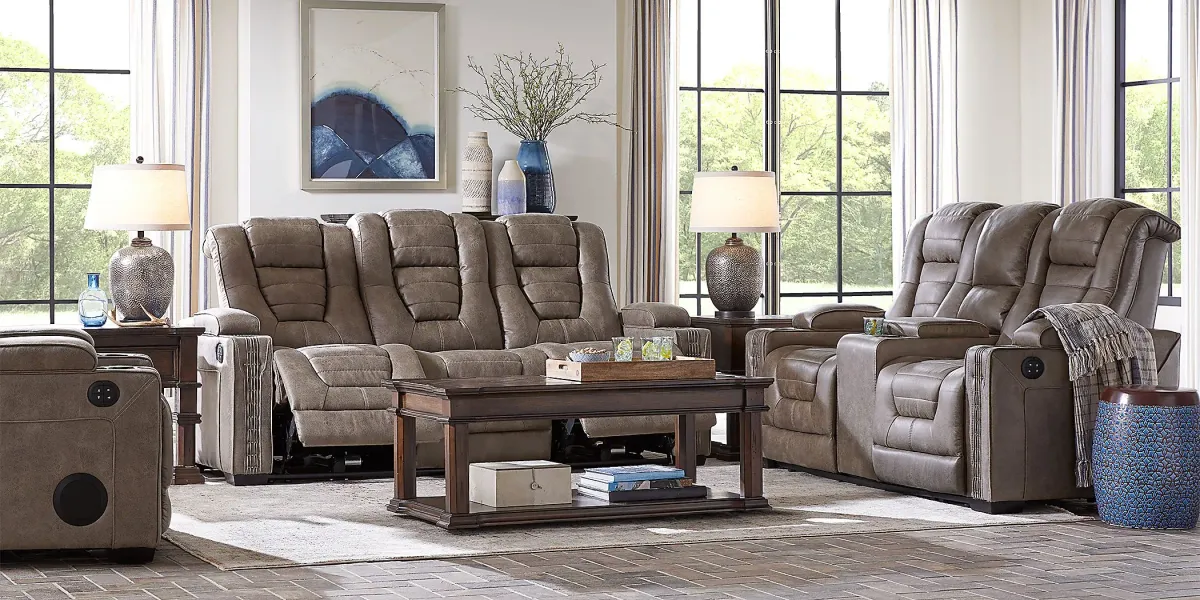 Chief Taupe 5 Pc Dual Power Reclining Living Room