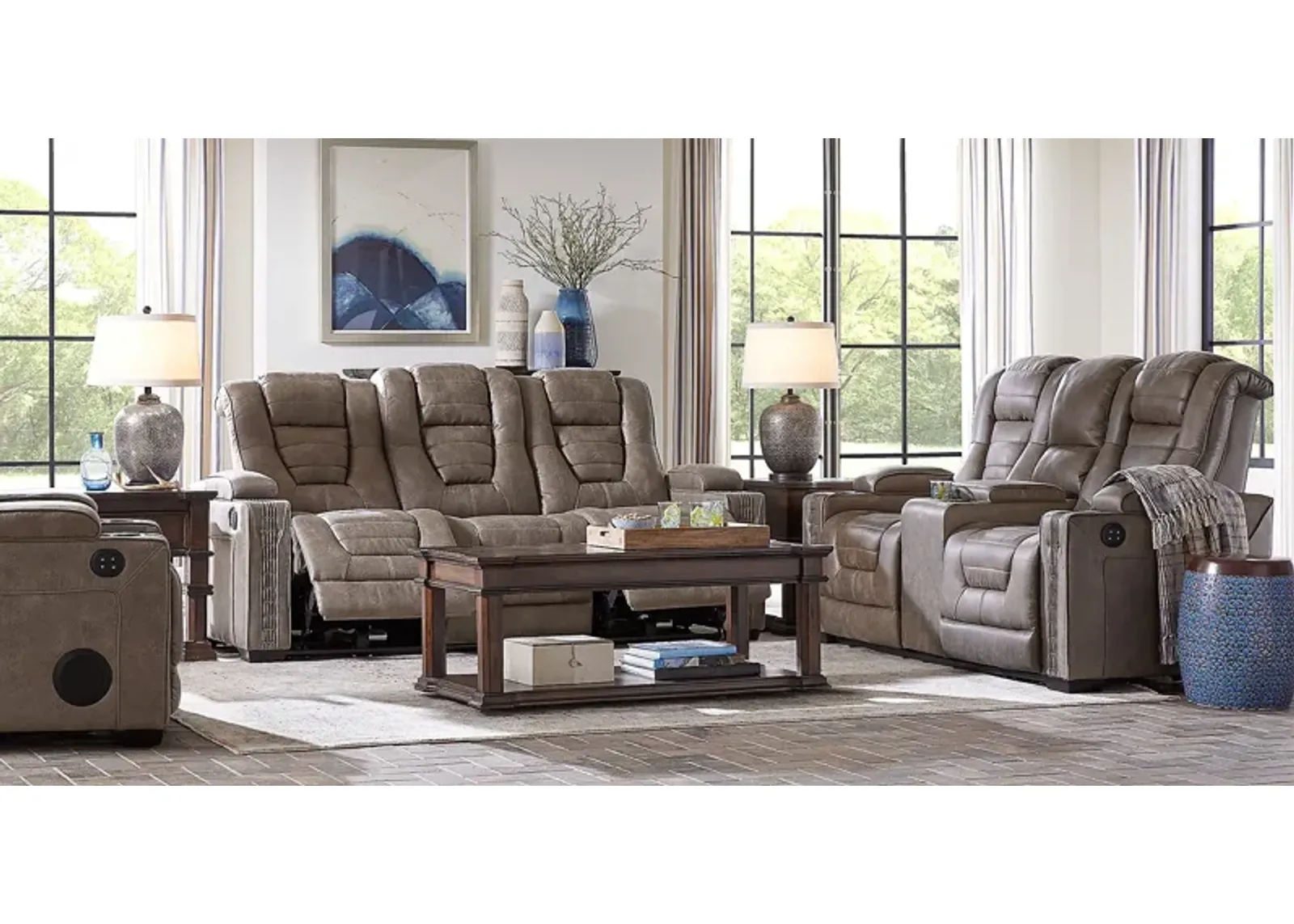 Chief Taupe 5 Pc Dual Power Reclining Living Room