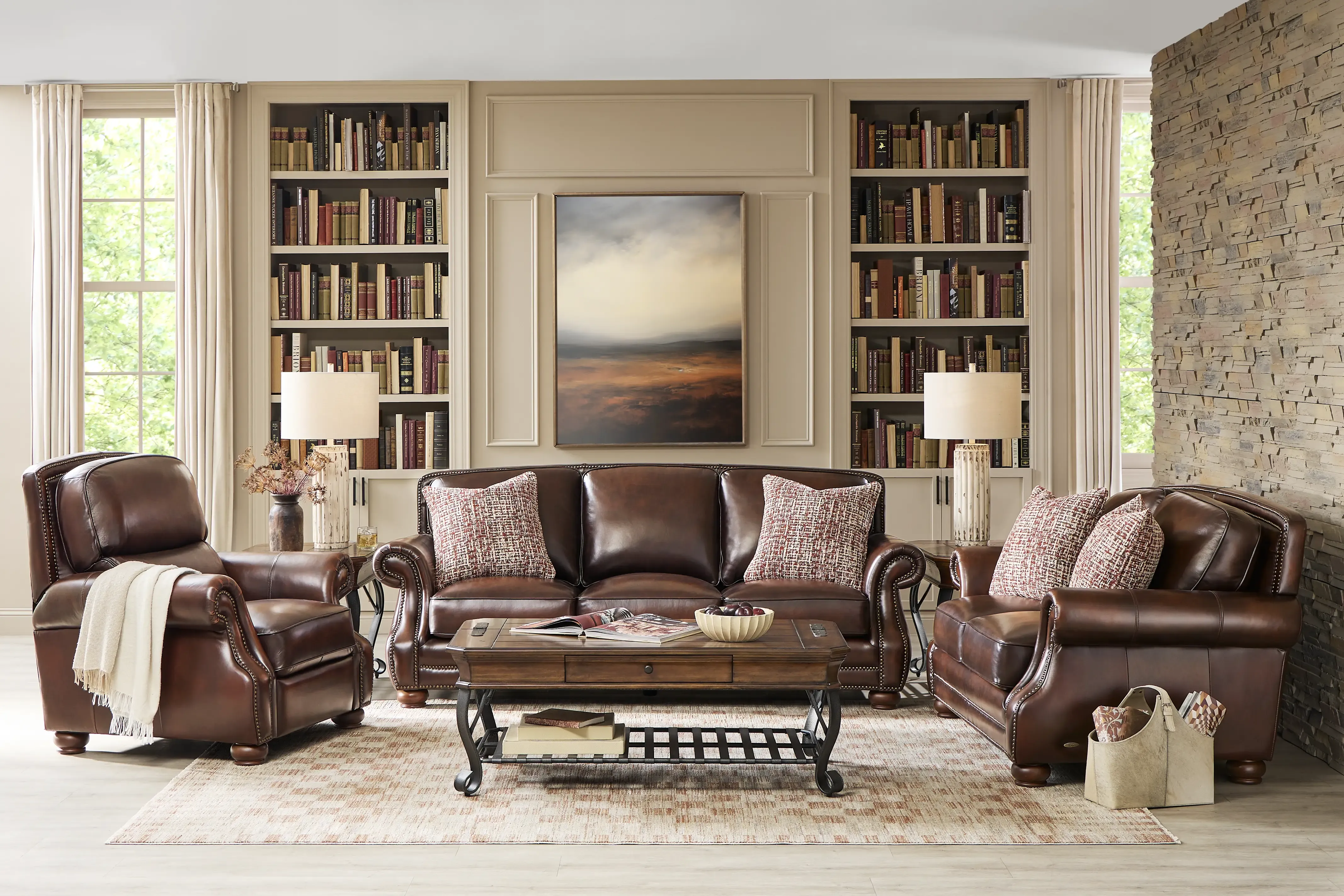 Trevaro Brown Leather 7 Pc Living Room