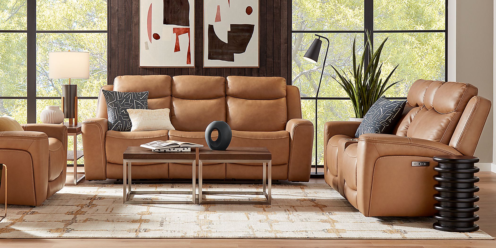 Davidson Caramel Leather 6 Pc Dual Power Reclining Living Room