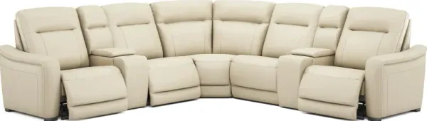 Newport Almond Leather 7 Pc Dual Power Reclining Sectional