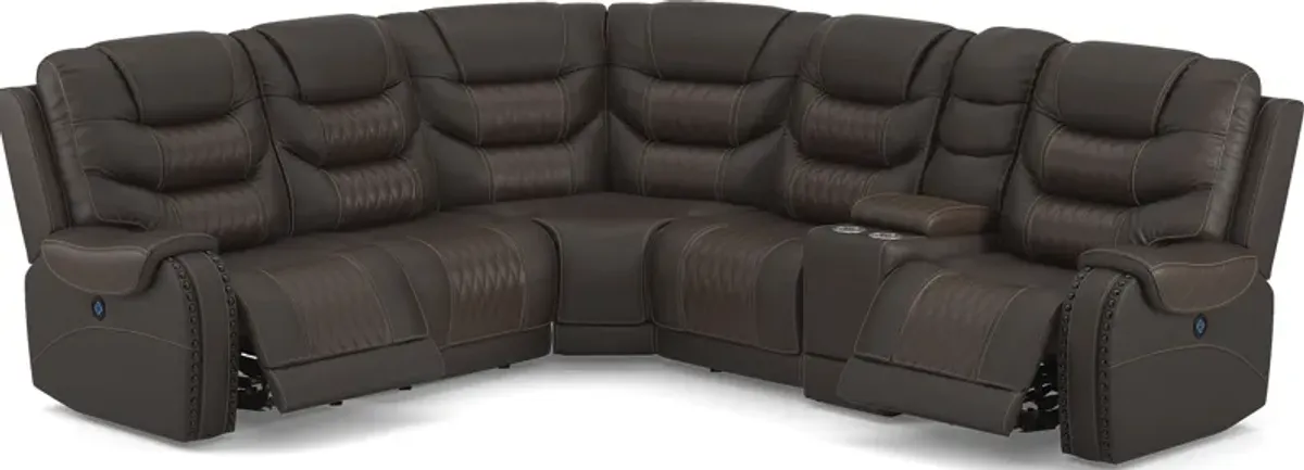 Headliner Brown Leather 9 Pc Dual Power Reclining Sectional Living Room