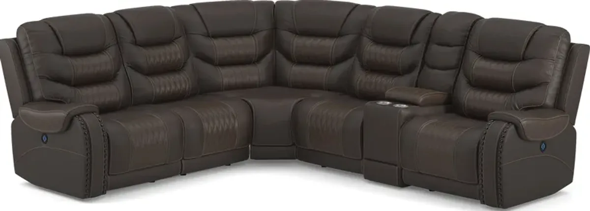 Headliner Brown Leather 9 Pc Dual Power Reclining Sectional Living Room