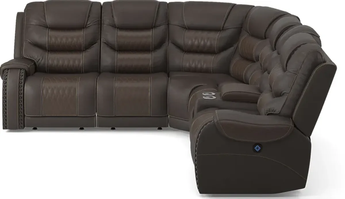 Headliner Brown Leather 9 Pc Dual Power Reclining Sectional Living Room