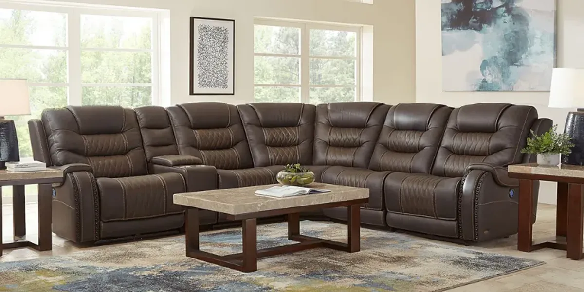 Headliner Brown Leather 9 Pc Dual Power Reclining Sectional Living Room