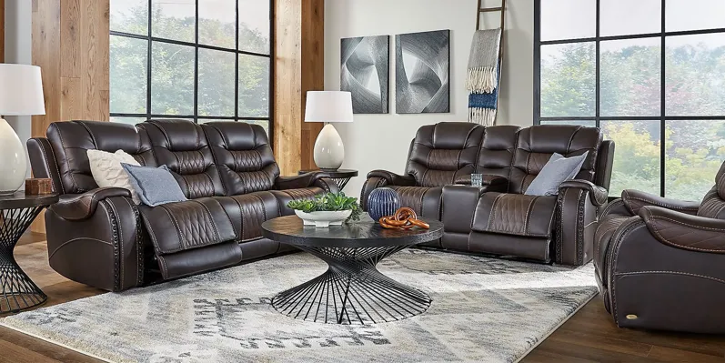 Headliner Brown Leather 3 Pc Dual Power Reclining Living Room