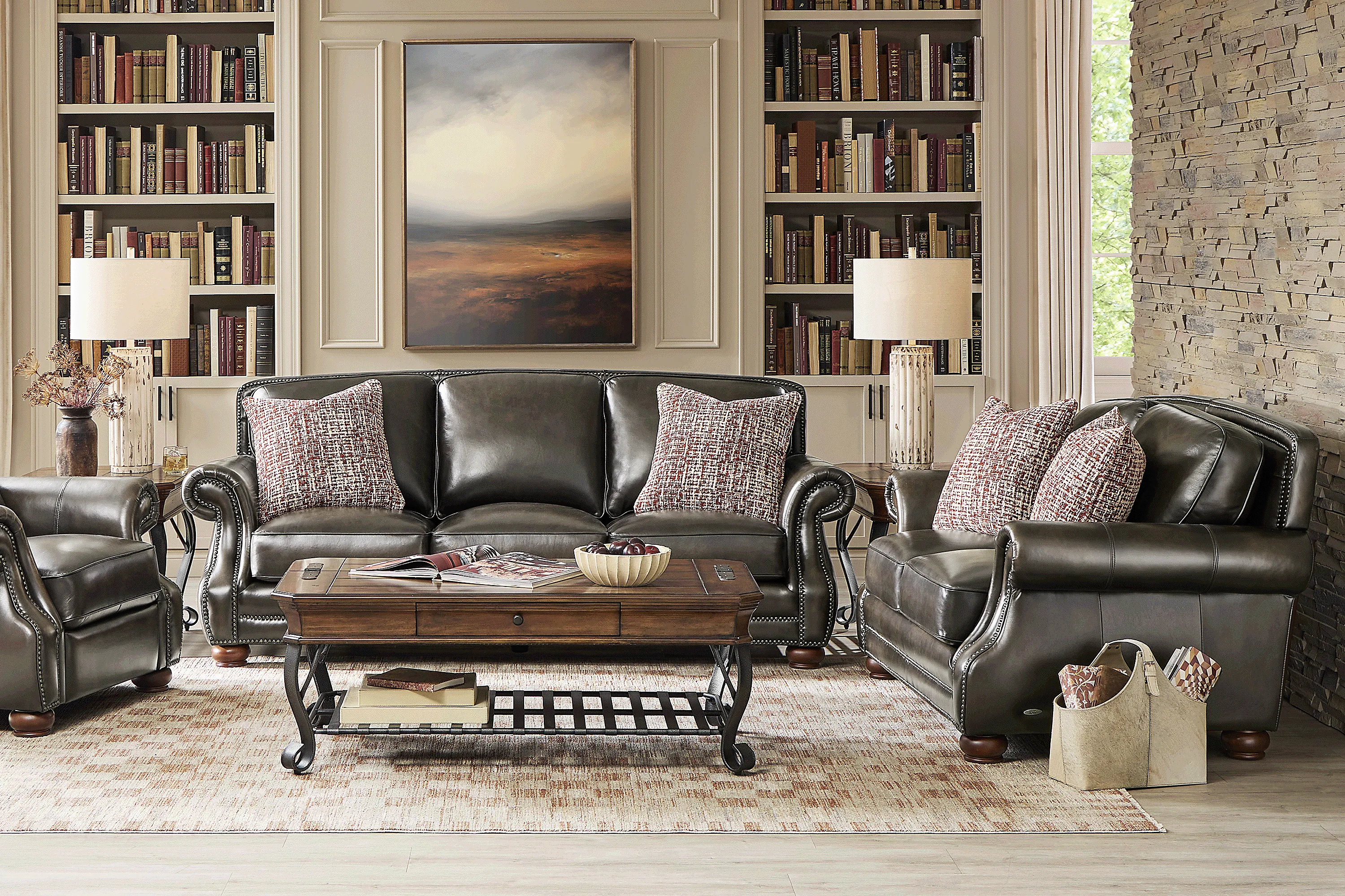 Trevaro Gray Leather 8 Pc Living Room