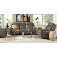 Davidson Dark Gray Leather 2 Pc Living Room with Dual Power Reclining Sofa
