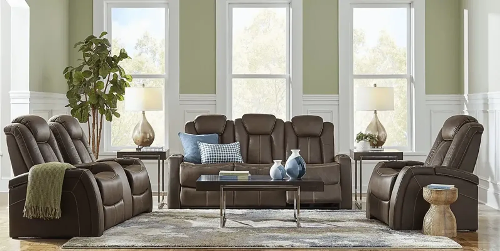 Crestline Brown 5 Pc Dual Power Reclining Living Room