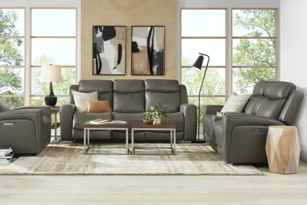 Davidson Dark Gray Leather 2 Pc Dual Power Reclining Living Room