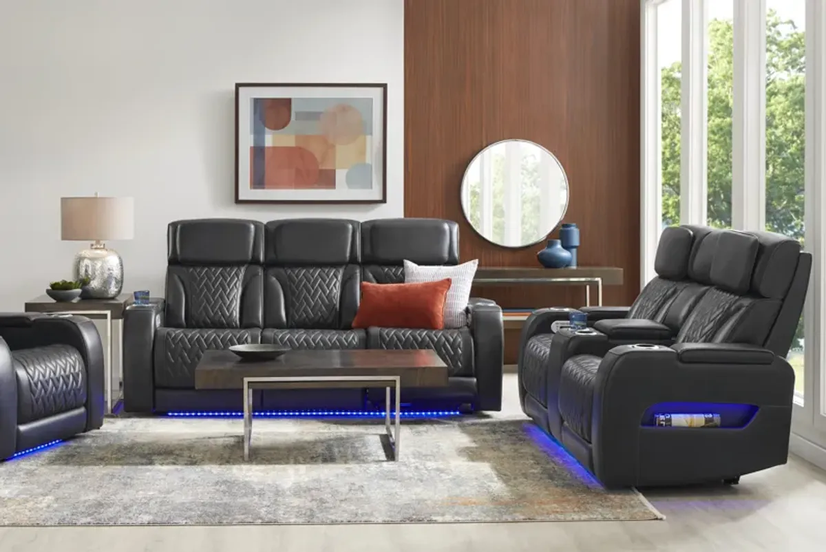 Port Royal Midnight Leather 5 Pc Living Room with Triple Power Reclining Sofa