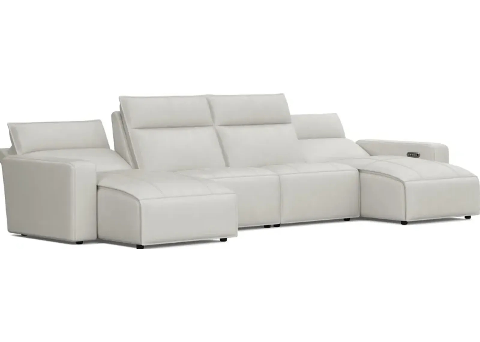 Light Gray Leather 4 Pc Dual Power Reclining ModularTwo