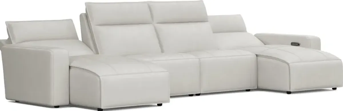 Light Gray Leather 4 Pc Dual Power Reclining ModularTwo