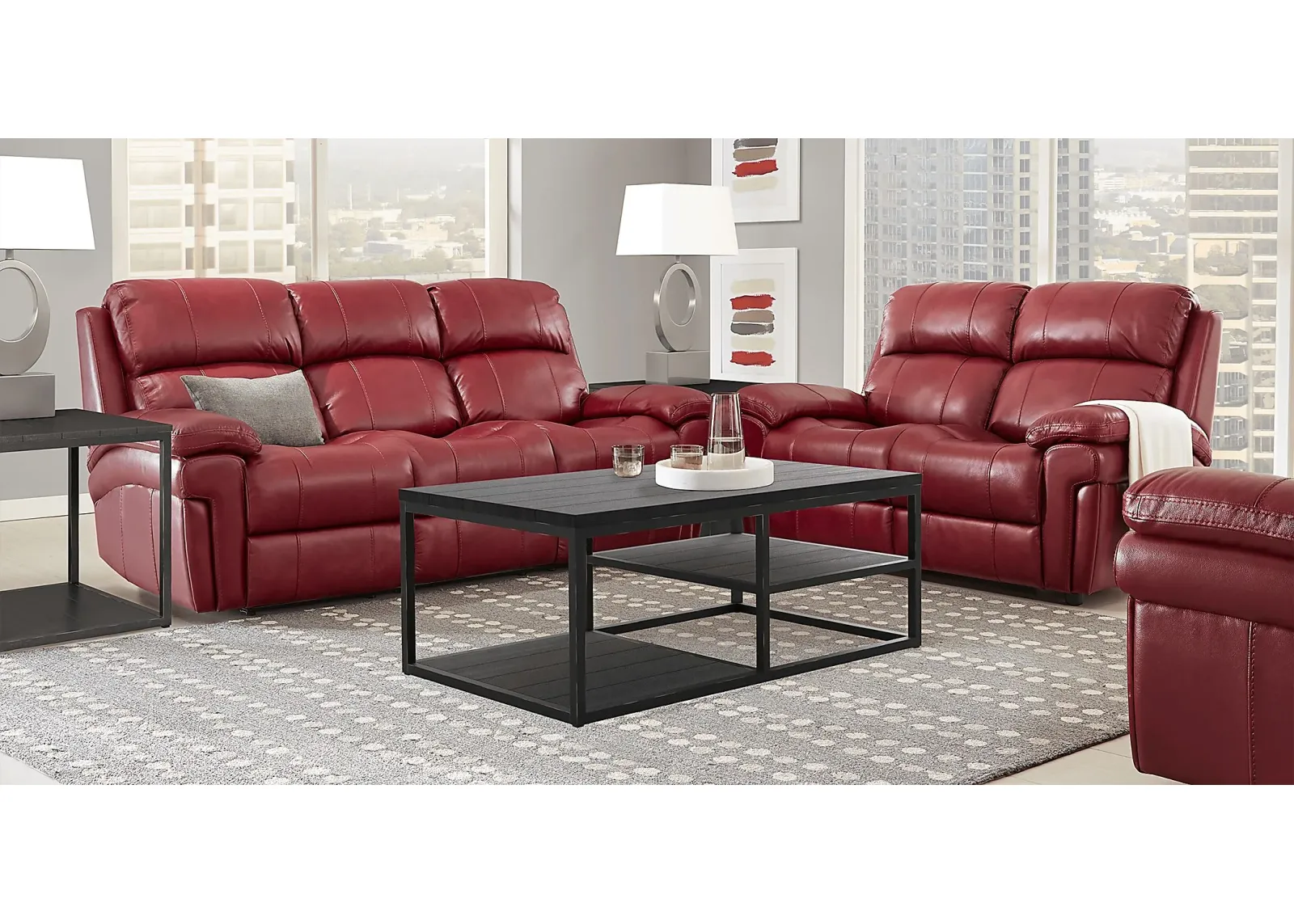 Trevino Place Burgundy Leather 2 Pc Living Room with Reclining Sofa