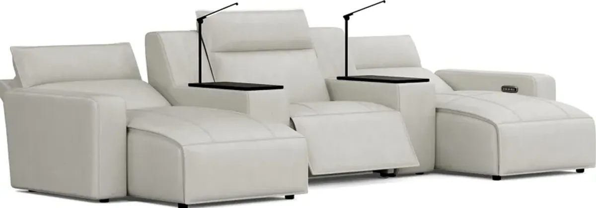 Light Gray Leather 5 Pc Dual Power Reclining ModularTwo