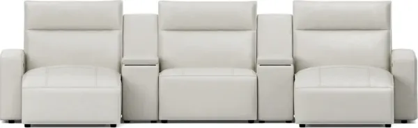 Light Gray Leather 5 Pc Dual Power Reclining ModularTwo with Media Consoles