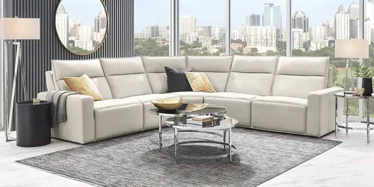 Light Gray Leather 5 Pc Dual Power Reclining ModularTwo
