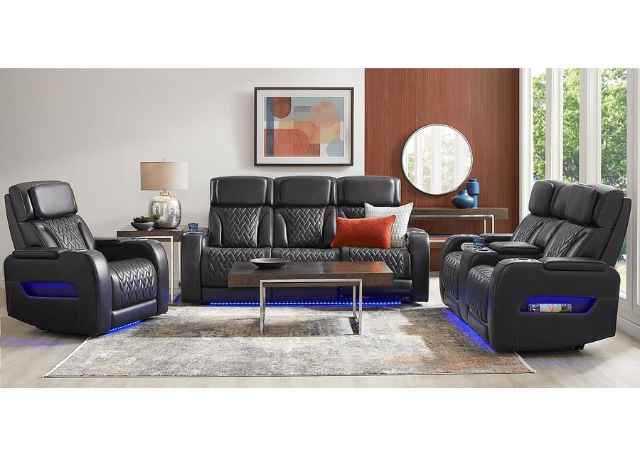 Port Royal Midnight Leather 5 Pc Triple Power Reclining Living Room