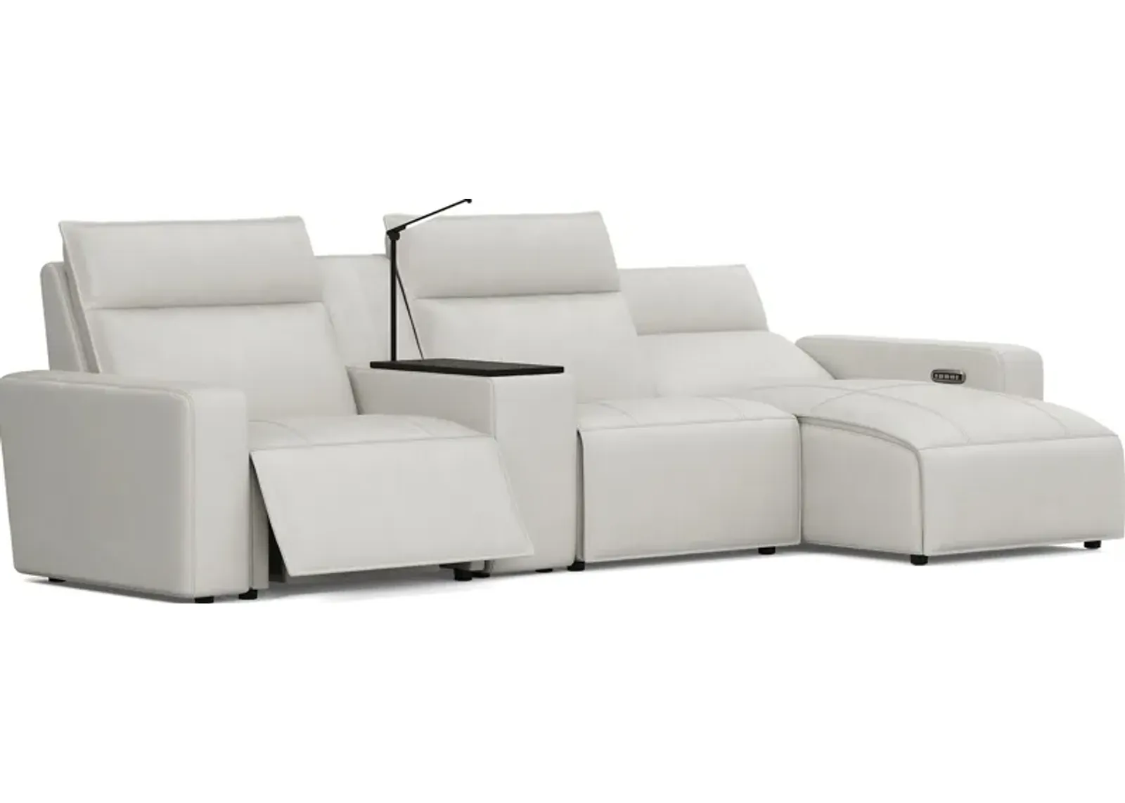 Light Gray Leather 4 Pc Dual Power Reclining ModularTwo