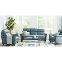 Avezzano Blue Leather 8 Pc Living Room with Dual Power Reclining Sofa